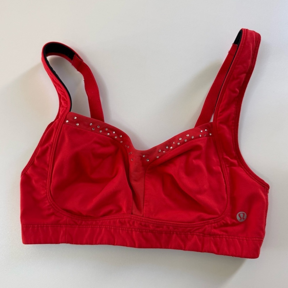 Lululemon Red & Silver Rhinestone Sports Bra Women’s Size 34C - Picture 2 of 4